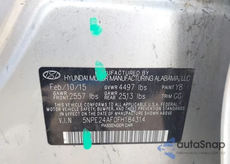 2015 Hyundai Sonata Se из США, поврежденный, VIN 5NPE24AF0FH184314